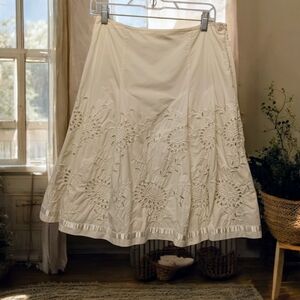 Vintage Express Eyelet Skirt Cotton A-Line Embroidered Boho Prairie Cottagecore